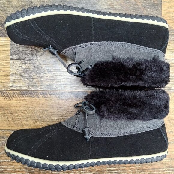 Sperry Women's Top Sider Elayna Duck Black Leather Faux Fur Boots Size 10 - Picture 6 of 8